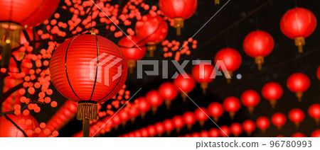 Beautiful red Chinese lantern festival, Traditional Asian New year ornamental festive decoration 96780993