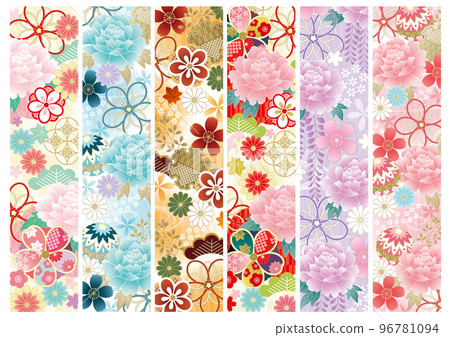 Luxurious Japanese pattern obi set vertical in gentle colors 96781094