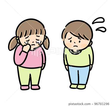 哭泣的女孩和沮喪的男孩兒童爭吵 96781296