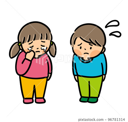 和朋友吵架後哭的女孩和道歉的男孩 96781314