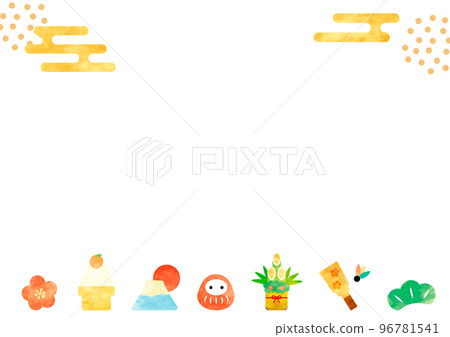 Congratulatory Japanese style upper and lower frame horizontal ⑥ New Year motif 96781541