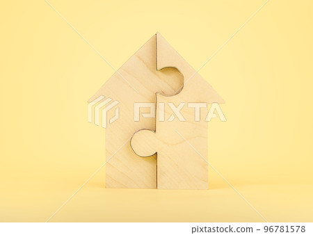 Mortgage concept property, Wooden puzzle home shape for build dream home. happy life. planning savings a home. Mortgage concept property, Wooden puzzle home shape for build dream home. happy life. planning savings a home. 96781578