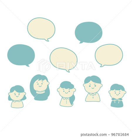 Simple and cute speech bubble and person illustration material set 96781684