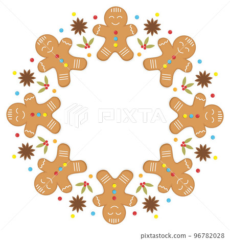 Christmas round ginger cookie frame, color vector illustration in cartoon style 96782028