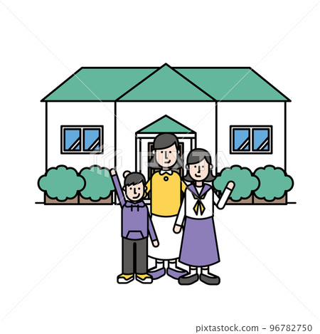 簡單的房子，母親和孩子的插圖（K型） 96782750