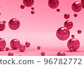 3d rendering of different magenta spheres. Abstract minimalistic backdrop for cosmetics and beauty products presentation. Flying particles. Futuristic background. Design for poster with space for text 96782772