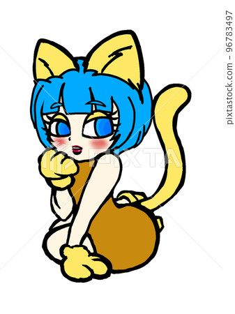 打扮成一隻黃色貓的女孩 96783497