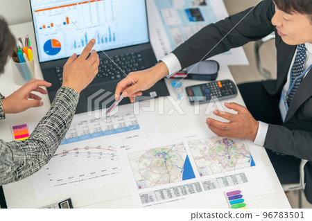 Male engineer trade area analysis marketing research developer bird's eye view 96783501