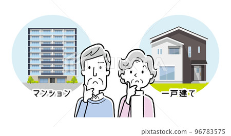 矢量圖素材:老年夫婦選擇獨立屋和公寓 矢量圖素材:老年夫婦選擇獨立屋和公寓 96783575