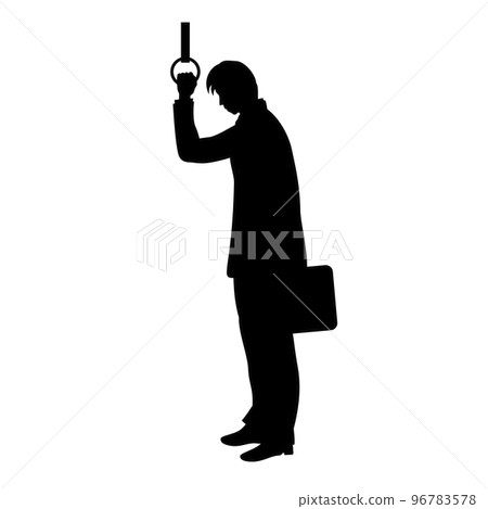 Silhouette illustration of a tired office worker holding on to a strap 96783578