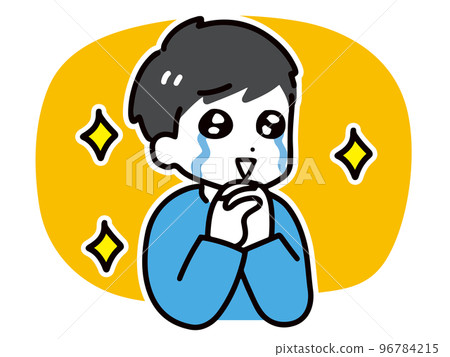 A young man in plain clothes (upper body) is moved to tears 96784215