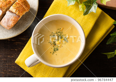 Warm corn potage soup with a gentle steam Warm corn potage soup with a gentle steam 96784447
