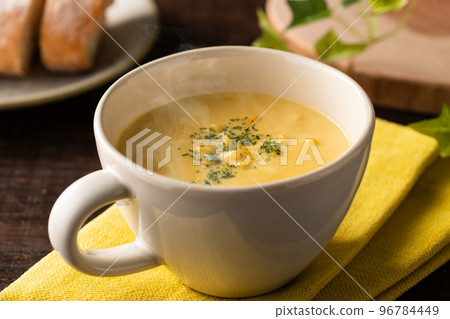 Warm corn potage soup with a gentle steam Warm corn potage soup with a gentle steam 96784449
