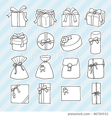 手繪風格線描矢量圖（帶邊框）素材16件套各種包裝禮品 96784552
