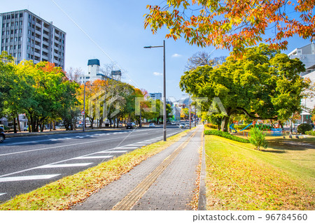 A view of Nishi-Hiroshima Station from the west end of the Midori Ohashi Bridge on Peace Boulevard. Please enjoy the atmosphere of the city with autumn leaves. Hiroshima 96784560