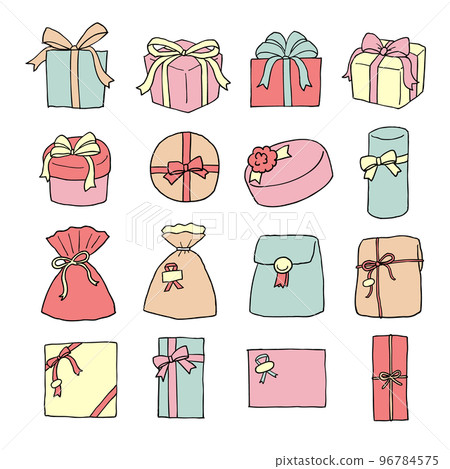 Set of 16 hand-drawn vector illustration materials of various wrapped gifts Set of 16 hand-drawn vector illustration materials of various wrapped gifts 96784575