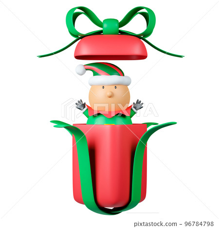 3d rendering Christmas elf in gift box. 96784798