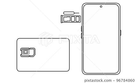 Multi SIM card and SIM pin and triple slot and smartphone line drawing 96784860