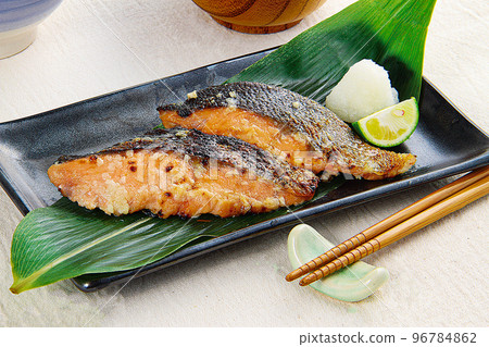 Miso marinated grilled salmon image 96784862