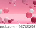 3d rendering of different spheres. Abstract minimalistic backdrop for cosmetics and beauty products presentation. Flying particles. Futuristic background. Design for poster, banner with space for text 96785256