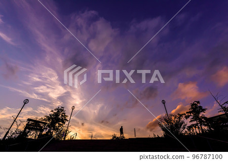 黃昏風景，陽光，7 月 31 日，山手台北公園，寶塚，日本 96787100