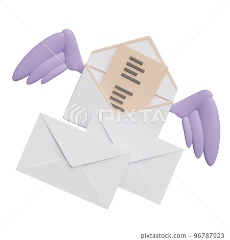 Flying open envelope with wings isolated. notify newsletter, online incoming email concept, 3d illustration or 3d render 96787923