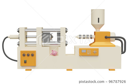 cream plastic injection molding machine isolated. 3d illustration or 3d render cream plastic injection molding machine isolated. 3d illustration or 3d render 96787926