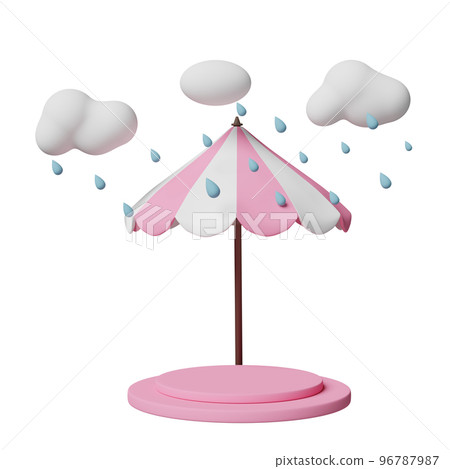 stage podium empty with umbrella, cloud, drop rain water isolated. protection and security concept, 3d illustration or 3d render 96787987