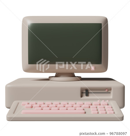 Old desktop computer monitor with blank screen, keyboard isolated. concept 3d illustration or 3d render 96788097