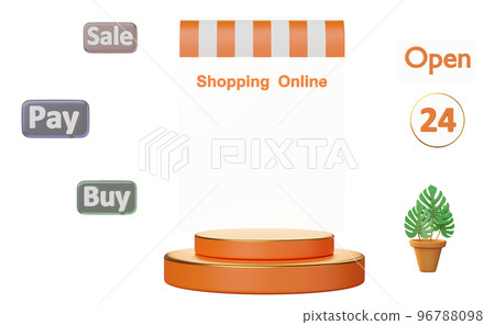 orange cylinder stage podium with shop store front isolated. open label tag display and minimalist mockup, abstract showcase concept, 3d illustration or 3d render orange cylinder stage podium with shop store front isolated. open label tag display and minimalist mockup, abstract showcase concept, 3d illustration or 3d render 96788098