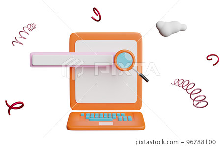 orange laptop computer monitor with blank search bar, magnifying glass, cloud isolated. minimal web search engine or web browsing concept, 3d illustration or 3d render orange laptop computer monitor with blank search bar, magnifying glass, cloud isolated. minimal web search engine or web browsing concept, 3d illustration or 3d render 96788100