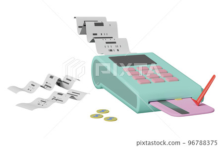 3d payment machine or pos terminal, electronic bill payment and credit card with invoice or paper check receipt, coin isolated. 3d render illustration 3d payment machine or pos terminal, electronic bill payment and credit card with invoice or paper check receipt, coin isolated. 3d render illustration 96788375