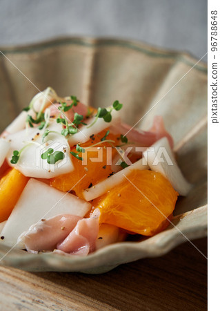 Marinated Turnip, Persimmon and Prosciutto Ham 96788648