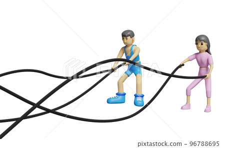 cartoon character fitness people with battle ropes exercise in gym. exercise for health Concept, 3d illustration or 3d render cartoon character fitness people with battle ropes exercise in gym. exercise for health Concept, 3d illustration or 3d render 96788695
