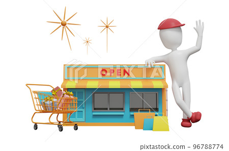 Stick man and store front with gift box and shopping, franchise business concept, 3d illustration or 3d render 96788774