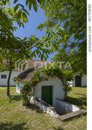 Traditional wine cellars street (kellergasse) in Ketzelsdorf near Poysdorf, Lower Austria, Austria 96789699