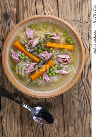 smoked meat soup with vegetables and rice smoked meat soup with vegetables and rice 96789710