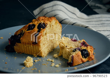 sponge cake with blueberries on a plate sponge cake with blueberries on a plate 96790523