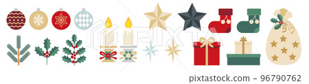 Illustrations of Christmas gifts, Christmas decorations, Christmas trees, ornament motifs Illustrations of Christmas gifts, Christmas decorations, Christmas trees, ornament motifs 96790762