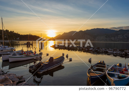 Port of Malcesine Village at Sunset - Lake Garda Italy Port of Malcesine Village at Sunset - Lake Garda Italy 96790772