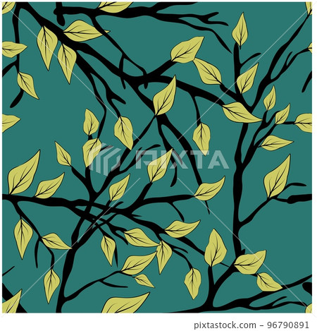Spring botanical print. Vector retro floral seamless pattern. Seamless pattern abstract leaf.  96790891
