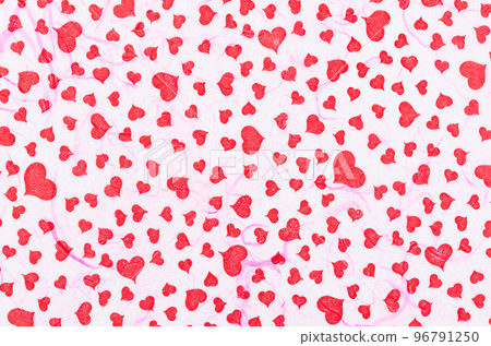 The Abstract blurred of red heart on white mulberry paper texture, suitable for a background. Valentine day. 96791250