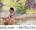 A young man standing on the coast of Okinawa 96791319