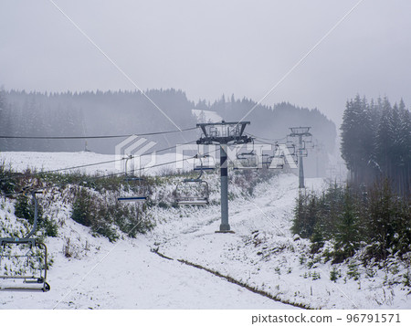 the cable car in Bukovel in winter 96791571