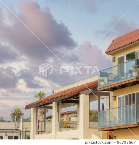 Square Puffy clouds at sunset Multi-storey buildings exterior at La Jolla in California Square Puffy clouds at sunset Multi-storey buildings exterior at La Jolla in California 96792667