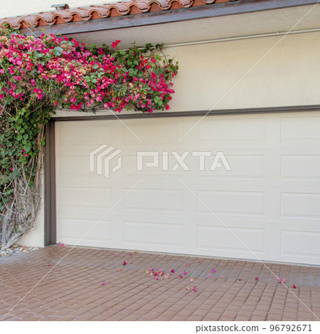 Square Garage exterior with bougainvillea on the side at La Jolla, California 96792671