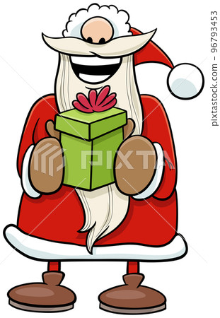 happy cartoon Santa Claus holding Christmas gift 96793453