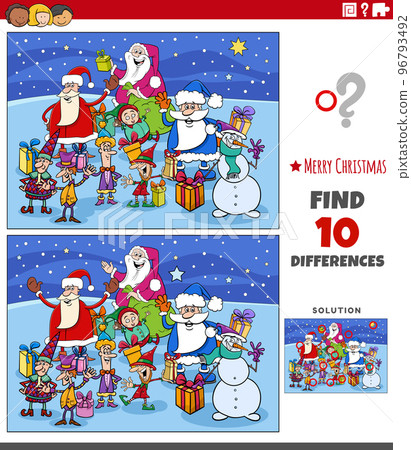 differences puzzle game with Santa Clauses characters 96793492