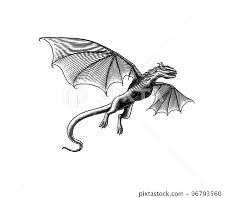 Dragon in Vintage style. Mythological animal or traditional reptile. Symbol for tattoo or label Dragon in Vintage style. Mythological animal or traditional reptile. Symbol for tattoo or label 96793560