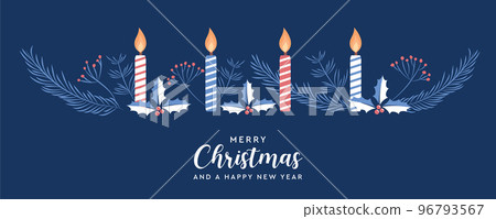 christmas greeting card banner with candle fir branches holly berry border christmas greeting card banner with candle fir branches holly berry border 96793567